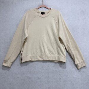 Monrow Sweatshirt Womens Large Beige Fleece Raglan Crewneck Side Zip Hem USA
